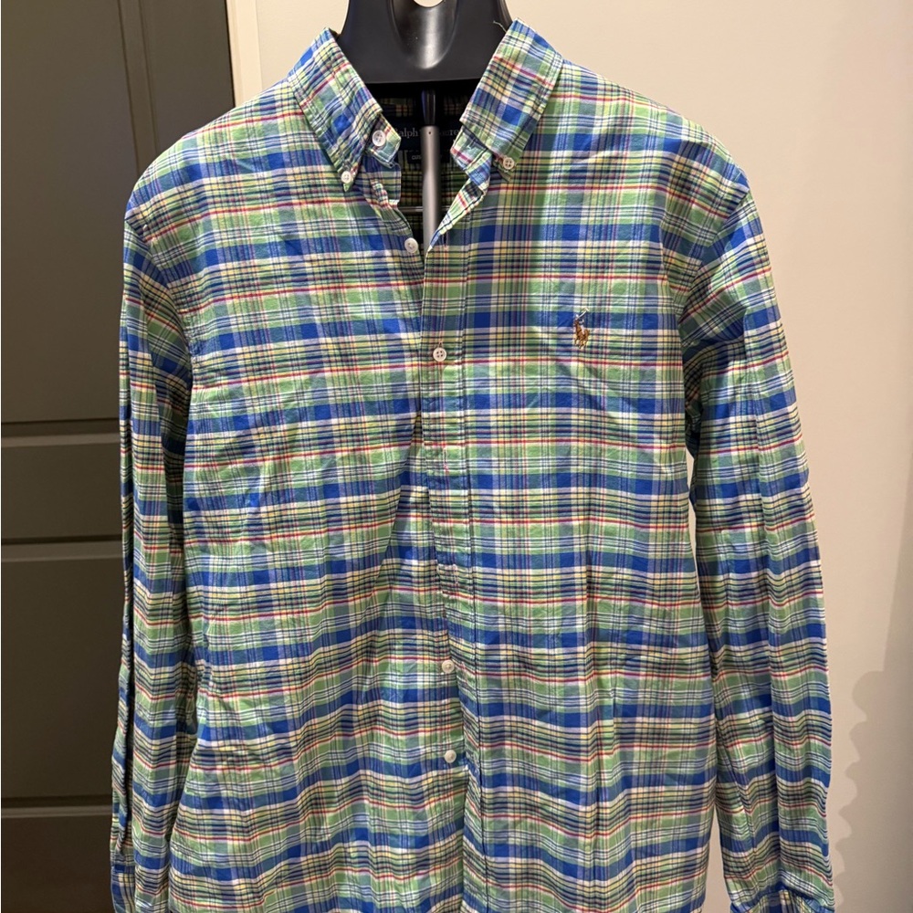 Ralph Lauren Blue and Green Plaid Button Down Shirt Size Large